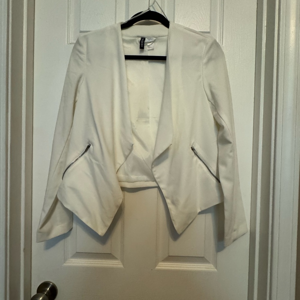 White Asymmetrical Blazer with Angular Lapels